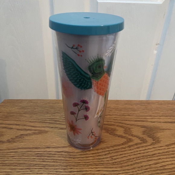 Starbucks Blue Quetzal Bird Floral Venti Cup 24oz Cold‎ Tumbler 2017 No Straw - Picture 1 of 5
